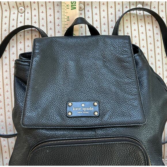 Kate Spade NY Remington Black Pebbled Leather SOFT Backpack Brass Hardware read main image 6